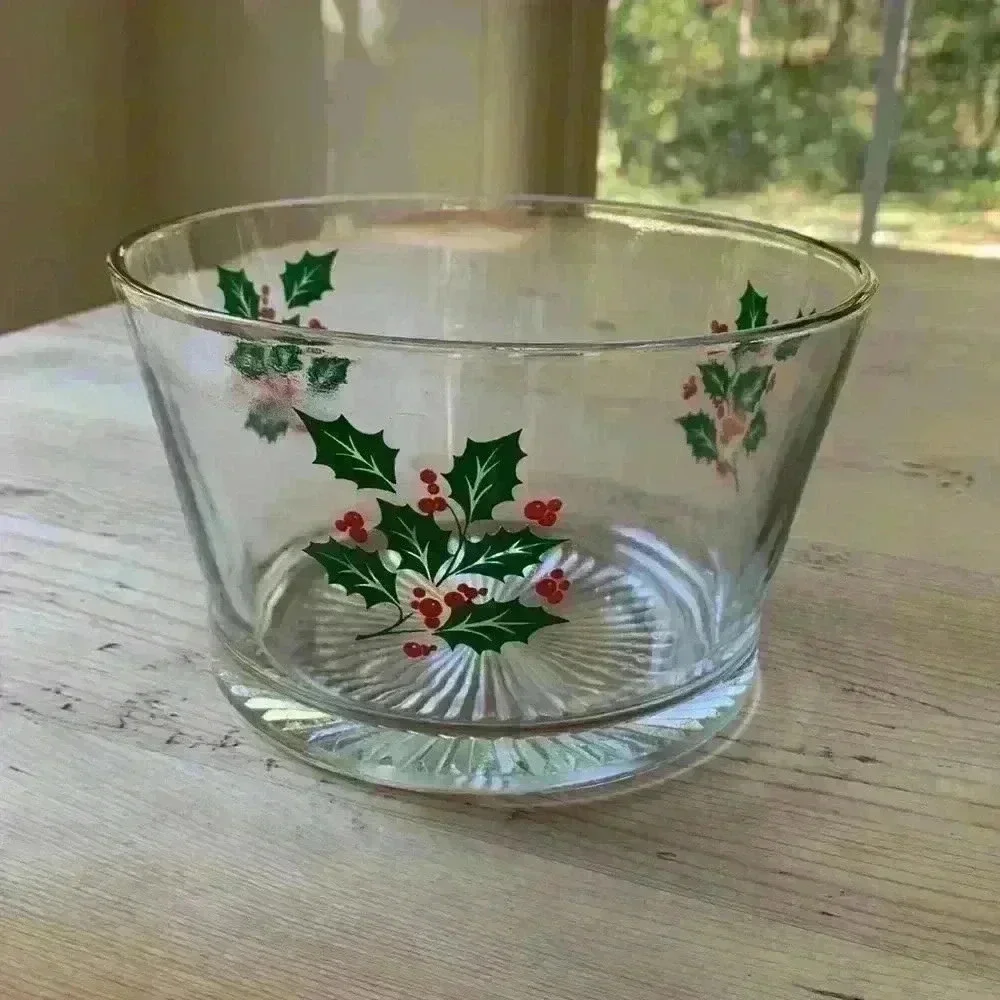 Indiana Glass Vintage Holly And Berries Pattern/Christmas Or Holiday